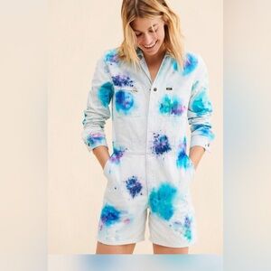 Lee Union - Alls romper coverall shorts Mum & Bee blue pink white sz L upcycled